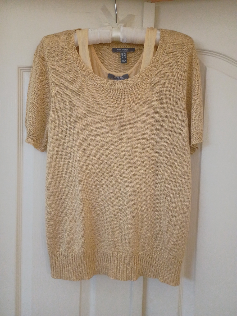 Lisa Rinna Collection Metallic Yarn Sweater & Tank Set – Gold/Champagne – NWOT
